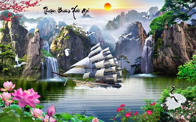 BST tranh dán tường 3D phong cảnh thiên nhiên sống động, tươi mới