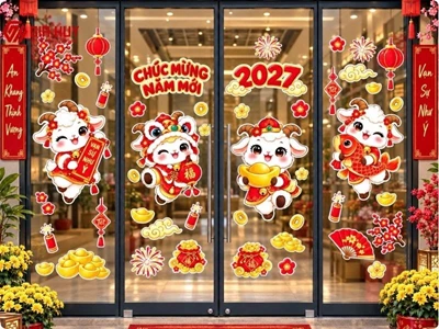 Decal Trang Trí Tết 2027 Đẹp Cho Cửa Kính Nhà Ở, Cửa Hàng