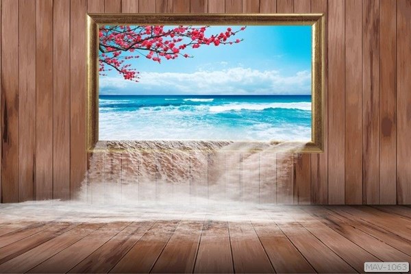 Tranh dán tường cửa sổ 3D bờ biển