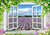 Tranh dán tường cửa sổ 3D cánh đồng hoa