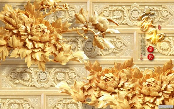 Tranh dán tường phòng thờ - Hoa cúc giả gỗ