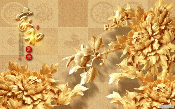 Tranh dán tường phòng thờ - Hoa cúc giả gỗ