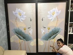 Decal dán kính hoạ tiết hoa sen in UV trên nền decal trắng 2