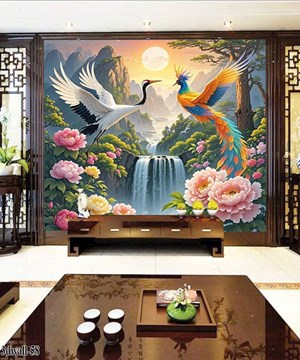 Tranh vải lụa Tùng hạc diên niên - in mực UV mang lại may mắn 2