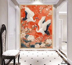 Tranh vải lụa Tùng hạc diên niên - in mực UV mang lại may mắn