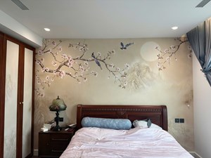 Tranh dán tường phong thuỷ hoa & chim nghệ thuật  2