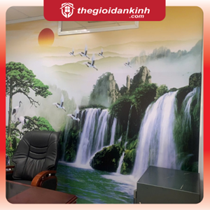 Decal dán kính hoạ tiết phong cảnh in UV trên nền decal trắng