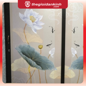 Decal dán kính hoạ tiết hoa sen in UV trên nền decal trắng 2