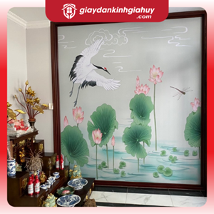 Decal dán kính hoạ tiết phong cảnh in UV trên nền decal trắng