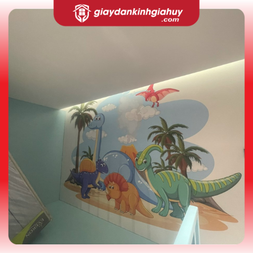 Tranh dán tường khủng long hoạt hình dễ thương