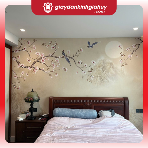 Tranh dán tường phong thuỷ hoa & chim nghệ thuật 