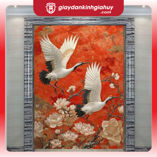Tranh vải lụa Tùng hạc diên niên - in mực UV mang lại may mắn