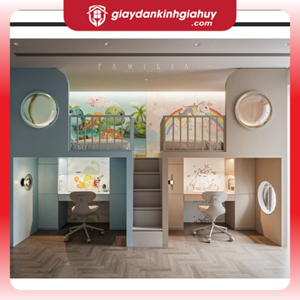 Tranh dán tường khủng long hoạt hình dễ thương