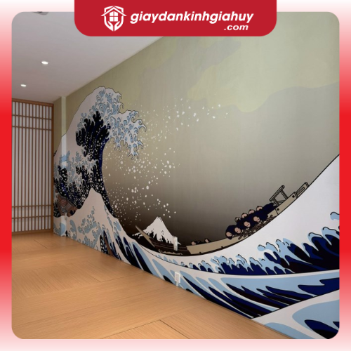 Tranh dán tường sóng biển phong cách Nhật Bản