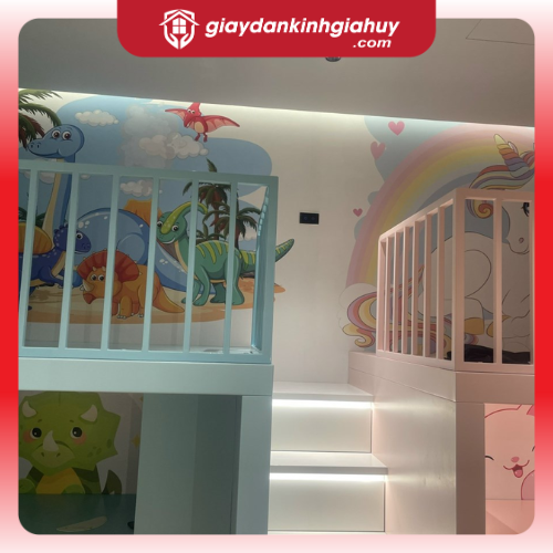 Tranh dán tường khủng long hoạt hình dễ thương