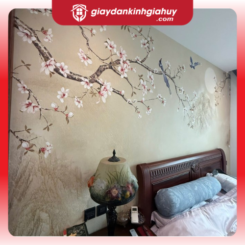 Tranh dán tường phong thuỷ hoa & chim nghệ thuật 