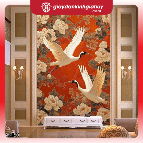 Tranh vải lụa Tùng hạc diên niên - in mực UV mang lại may mắn