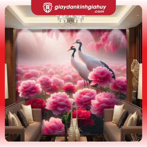 Tranh vải lụa Tùng hạc diên niên - in mực UV mang lại may mắn