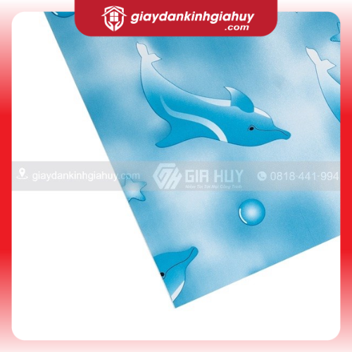 Giấy dán kính trang trí cá heo xanh - Mã A4