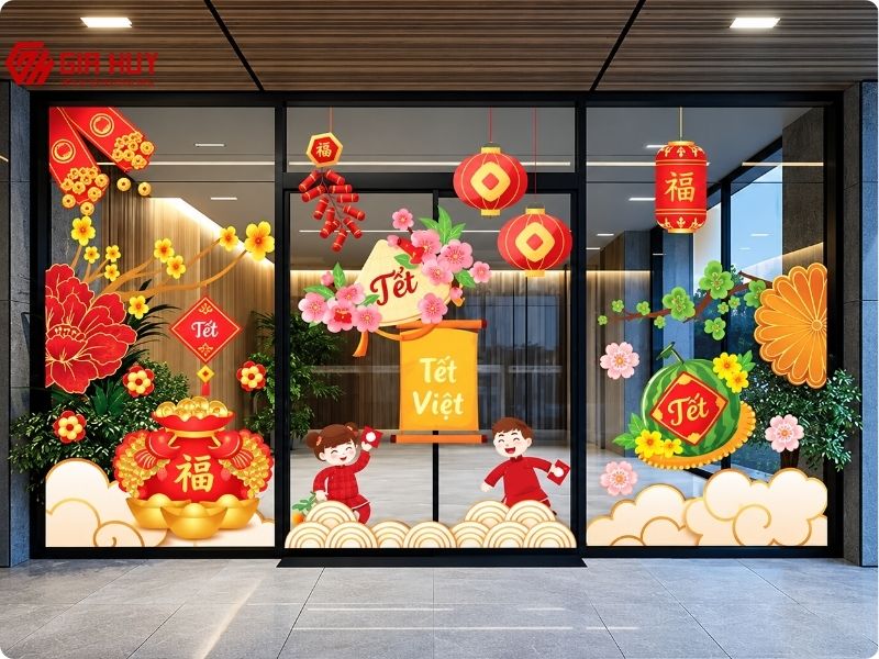 Decal dán kính trang trí tết