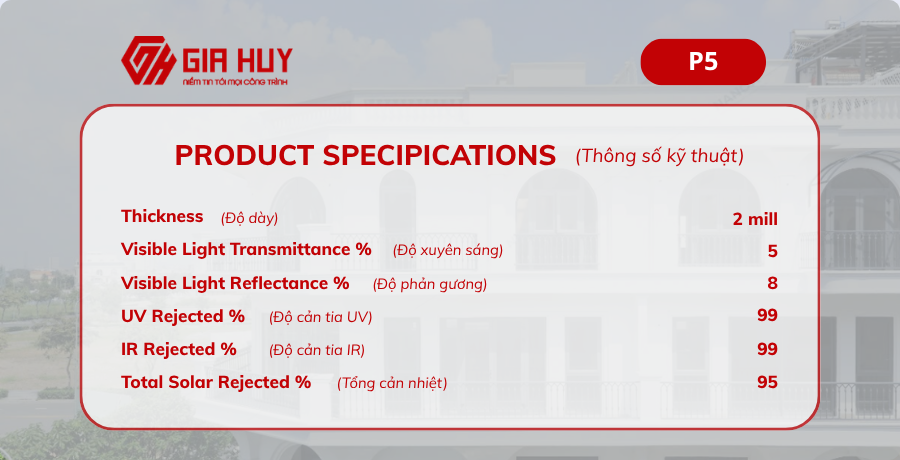 Thông số phim cách nhiệt P5