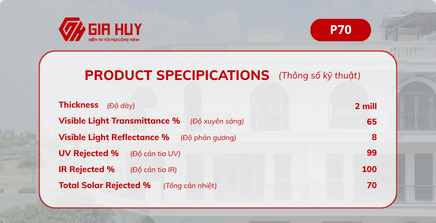 Thông số mã phim P70