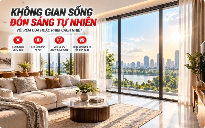 Hình ảnh dán phim cách nhiệt cho phòng khách đón ánh sáng tự nhiên