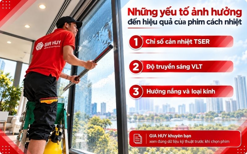 Yếu tố ảnh hưởng đến hiệu quả của phim cách nhiệt
