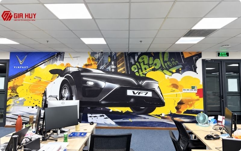 Tranh dán tường in logo vinfast cho văn phòng
