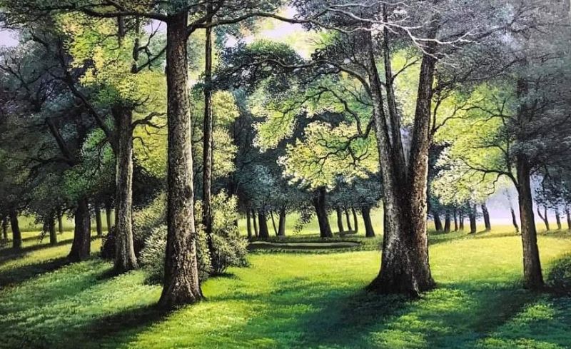 tranh rừng cây xanh