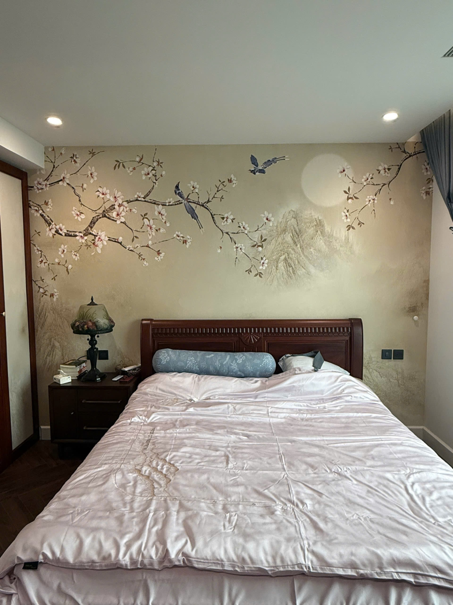 tranh dán tường chim và hoa