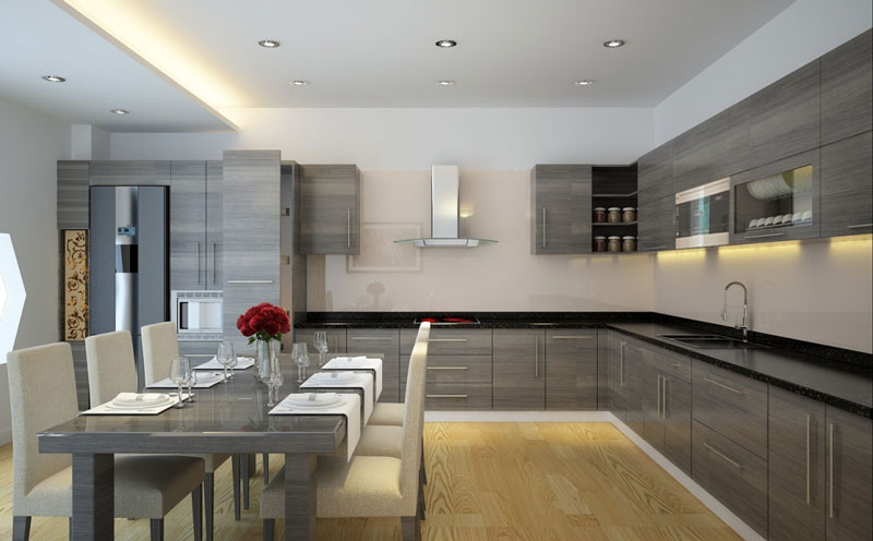 Thiết kế trần bếp đẹp bằng thạch cao cho không gian sum họp ấm cúng