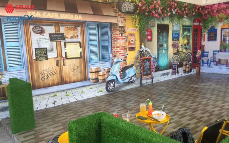 Mẫu tranh dán tường 3D cho quán ăn đẹp