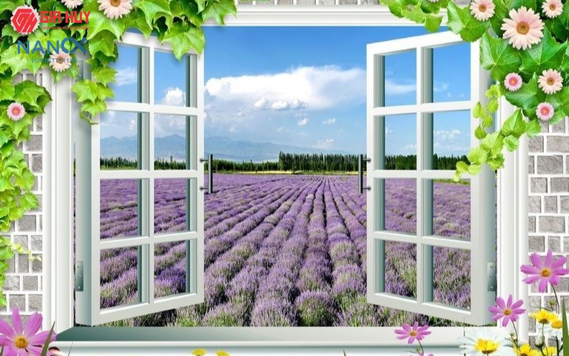 Tranh dán tường in hình cửa sổ tái hiện hình ảnh cửa sổ với phong cảnh tuyệt đẹp