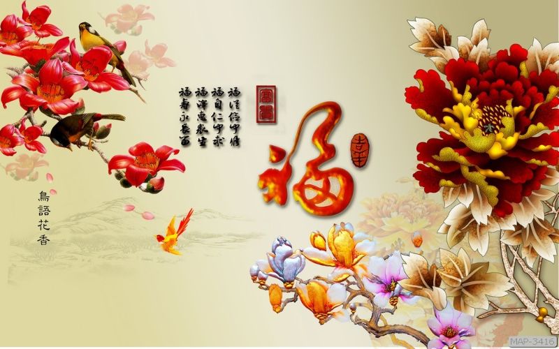 tranh dán tường phòng thờ