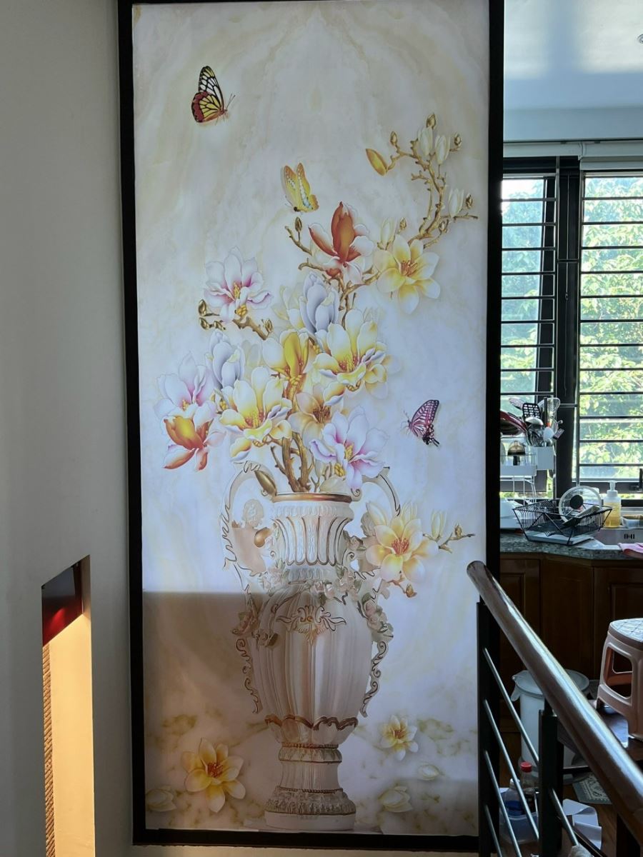 decal dán kính hoa đào